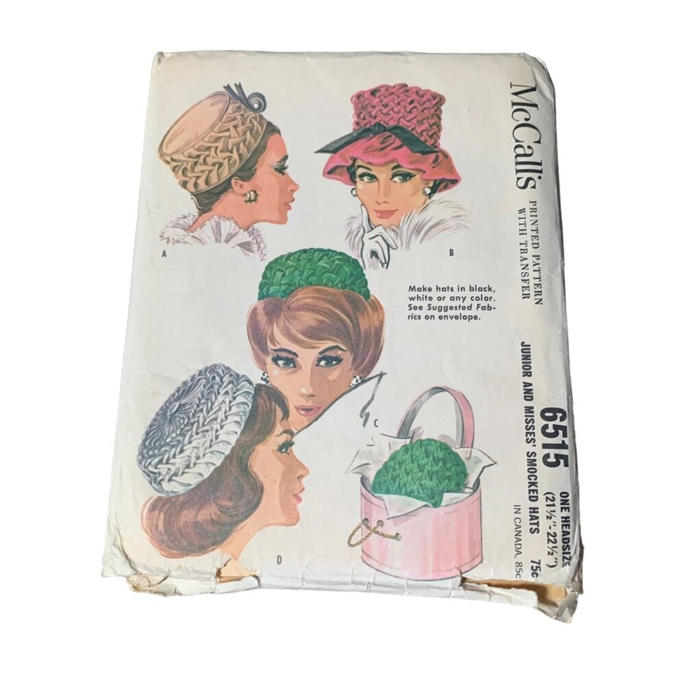 McCalls 6515 Misses Smocked Hats Pattern 21.5"-22.5"